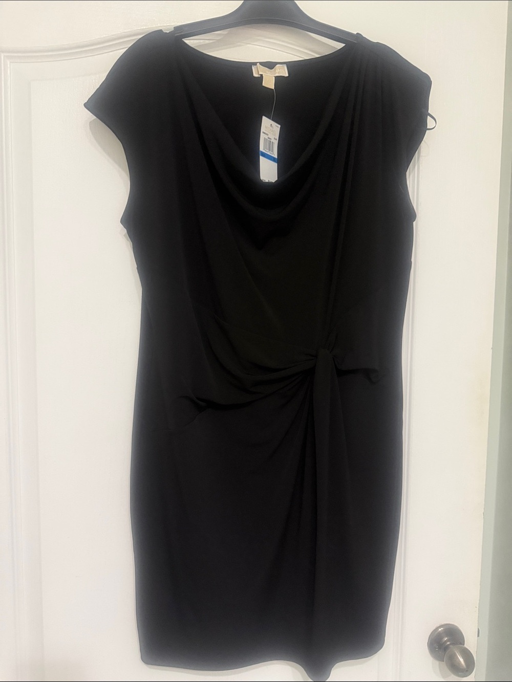 Michael Kors Black Cowl-Neck Knot-Front Midi Dress